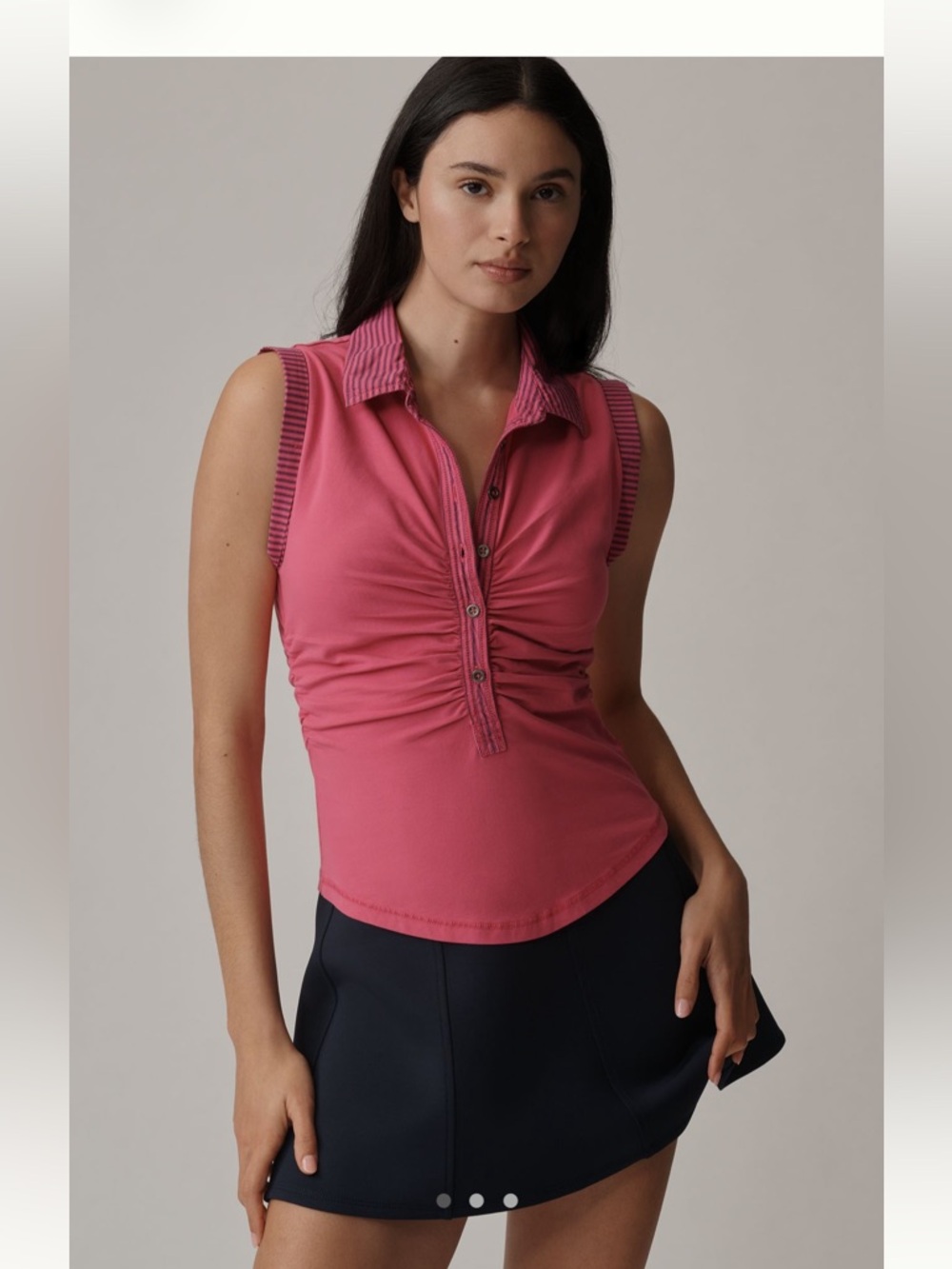 Anthropologie Pilcro Varsity Polo Pink Ruched Button Front Collared Tank Small